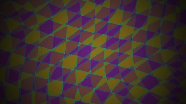 Distorted wavy checkerboard pattern in gold and purple.