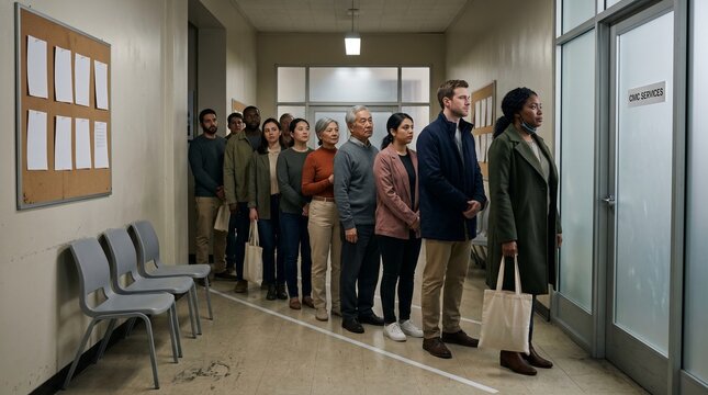 Citizens Waiting in Civic Queue During Election Season Uncertainty