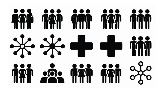 Diverse Group of People with Medical and Social Symbols.