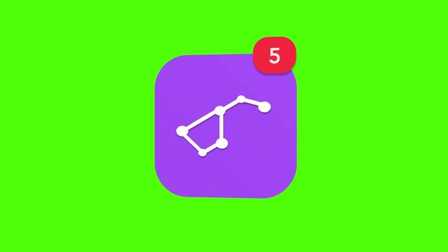 A 3D big dipper ursa major constellation star map astronomy night sky notification icon popping up and rotating on a green screen chroma key background with a red number counter animation.