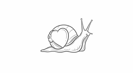 Hand drawn snail with heart shell on white background. © gambar