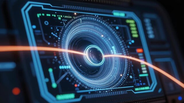 Futuristic Control Panel Interface with Dynamic Graphics and Data Visualization