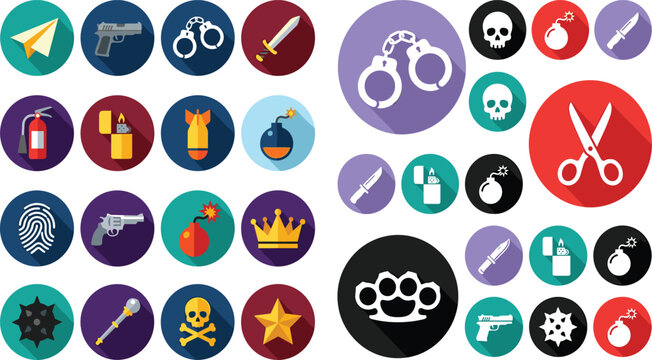 Flat Circle Crime & Security Icon Set &mdash; Colorful Vector Badge Collection