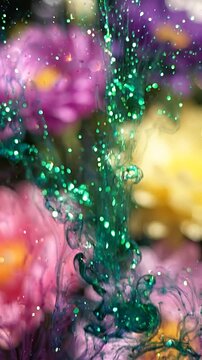 A Mesmerizing Display of Colorful Floral Blooms with Sparkling Elements Creating a Dreamy Atmosphere in Nature's Vibrant Palette of Purples and Pinks