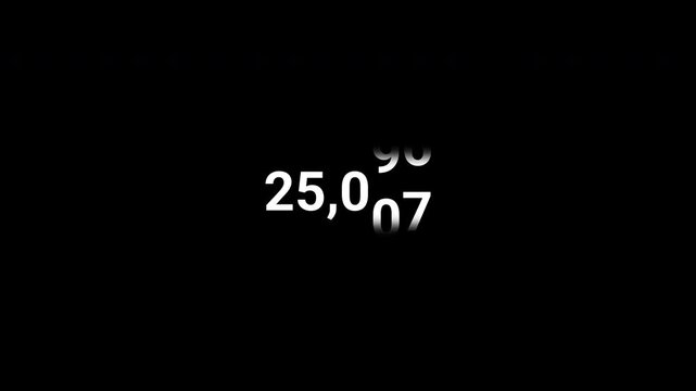 Twenty five thousand floating number counter animation on transparent background, 25,000 floating number counter animation with alpha channel