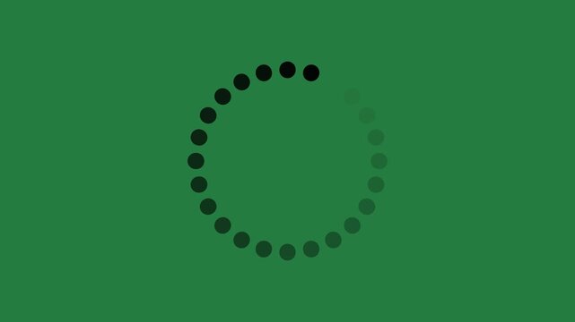 black loading spinner with fading dots on a green background .animated circle loading gif 4k video icon.