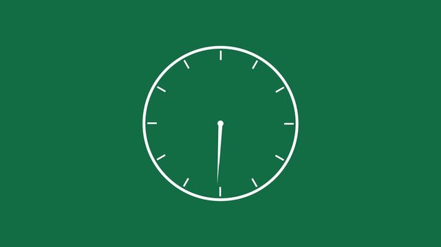 clock icon animation on green background. analog clock timer circle animated. 12 Hours Clock. Clock icon vector animation.with 4k video.