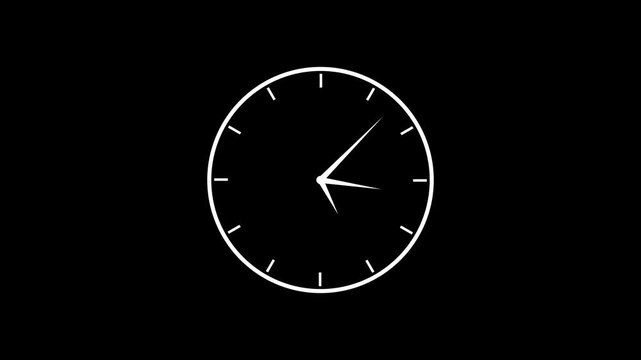 Clock spinning, watch animation on a black background with alpha channel. Clock icon flat style 24 hours day fast speed with moving timer clock rotation,with 4k video.