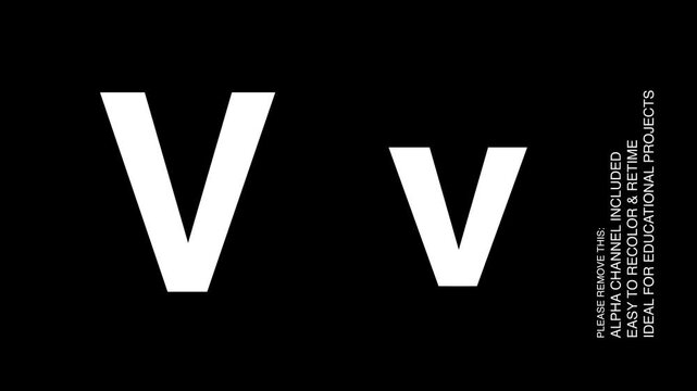 Letter V Educational Alphabet Animation for Preschool Kids with Alpha Channel, 4K