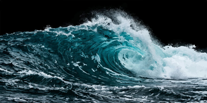 Dramatic ocean wave breaking splashing water on black background crashing splashing turquoise background isolated turbulence seascape adventure majestic surfboard environment