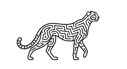 Minimalist cheetah maze outline vector illustration. © Hasanz