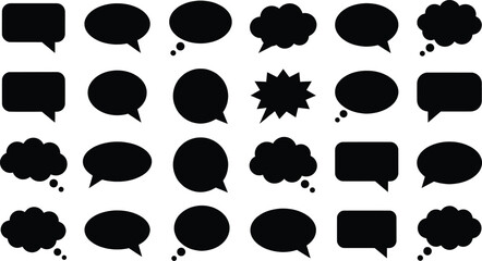 Fototapeta premium Collection of diverse speech bubbles in various shapes and sizes on a white background symbolizing communication concepts