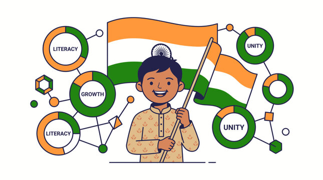 Boy Holding Indian Flag for India Independence Day Celebration