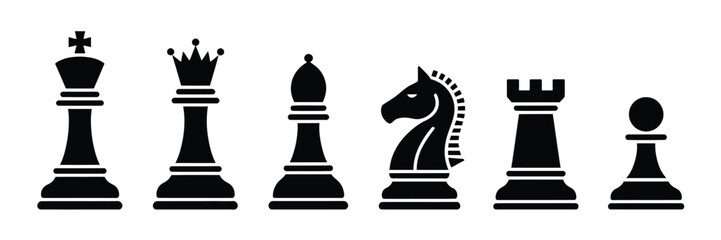 Chess Icon Set Featuring Minimal Flat and Outline Designs for Chess Pieces and Tactics ©    