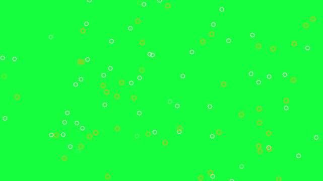 animated video of hexagonal particle symbols in white and yellow moving on green screen