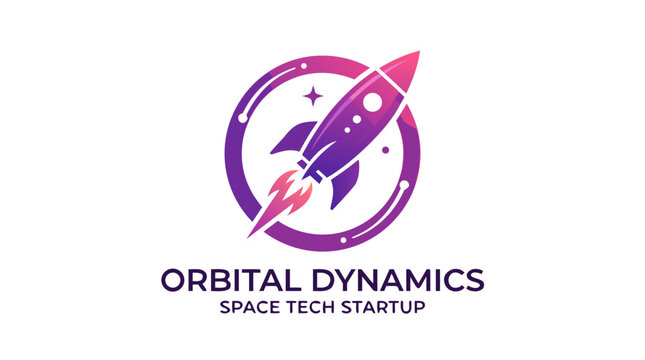 Stylized Rocket Launching Through Orbit Ring on White Background