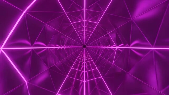 Infinite purple geometric tunnel with neon light
