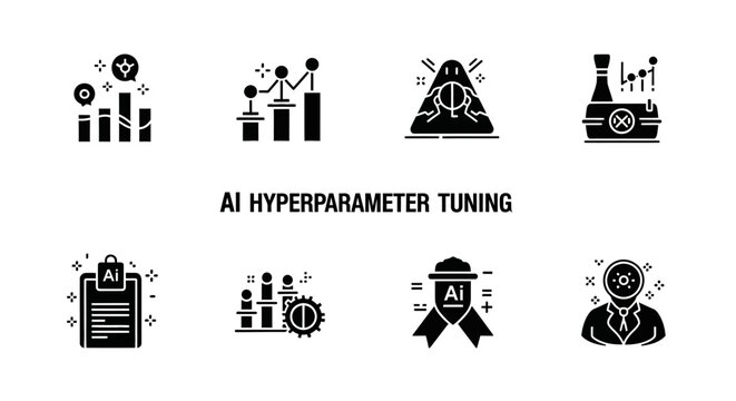 AI Hyperparameter Tuning Icons: Machine Learning Optimization & Algorithm Improvement