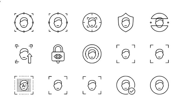 Facial recognition scan icon with biometric identification and security verification symbol