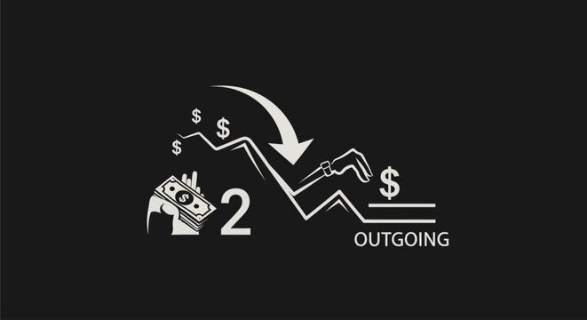 Financial Crisis: Money Falling, Downward Graph, Dollar Signs, Outgoing Payments