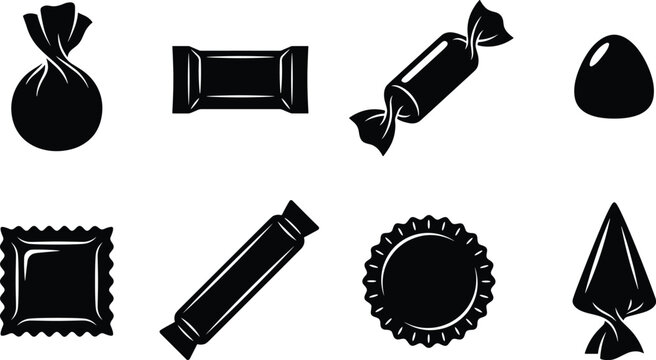 Assorted Candy Silhouette Collection with Wrapped Sweets and Confectionery Icons