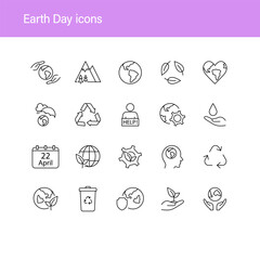 Fototapeta premium Earth Day icons. Eco friendly icons editable stroke