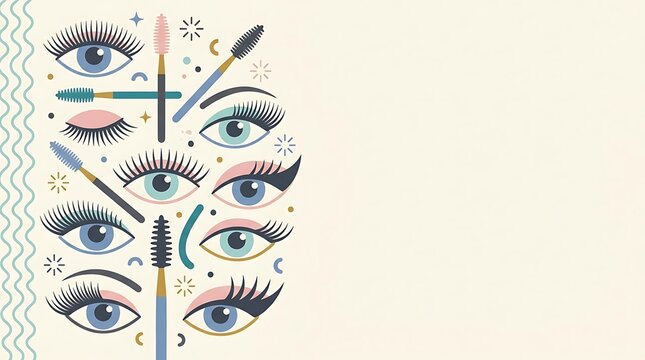 Beauty illustration of eyes with long lashes and mascara wands