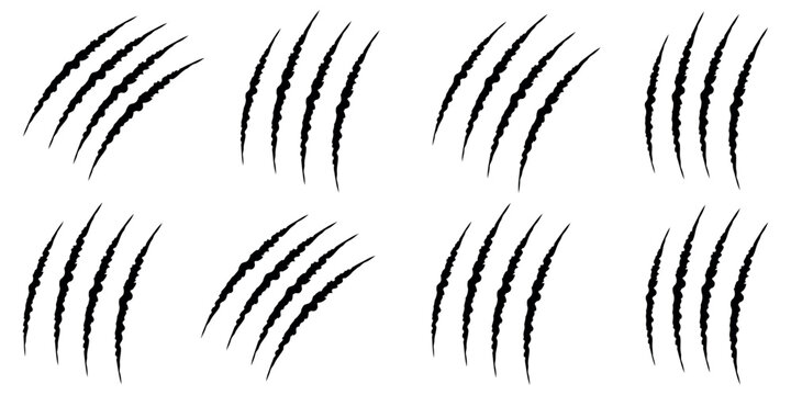 Animal Claw Scratch Marks Icon Set Silhouette Damage Effect Graphic Vector Illustration