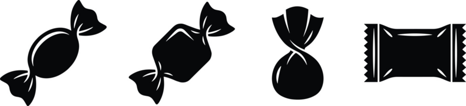 Wrapped Candy Silhouette Icons Collection with Assorted Confectionery Packaging Shapes