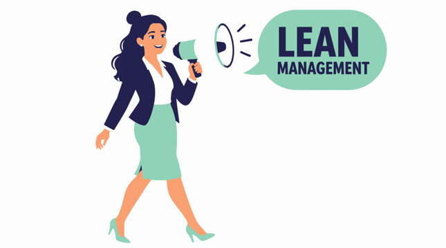 Businesswoman using megaphone for lean management announcement.