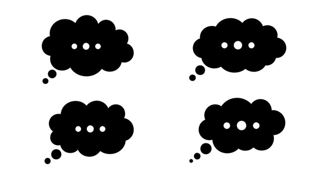 Set of Black Thought Bubbles with Ellipsis, Isolated on White Background