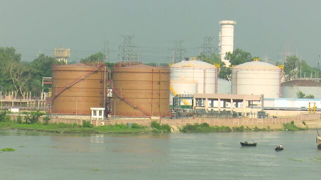 Industrial Storage Facilities and Riverfront Infrastructure Along the Shitalakshya River Bangladesh