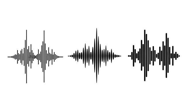 Sound Waveforms Set: Audio Signal Representation, Music Equalizer, Voice Modulation