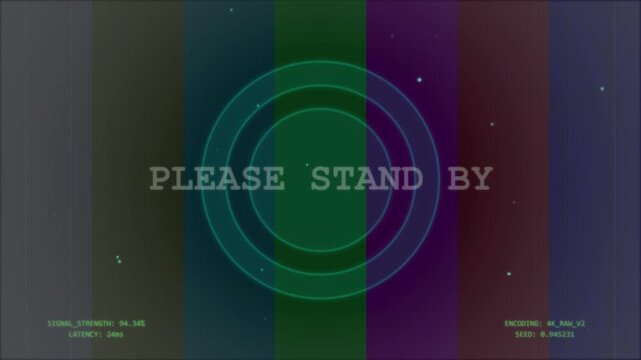 Retro Television Please Stand By Message with Animated Broadcast Test Card