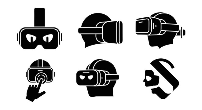 Virtual Reality Headset Icons Set - VR Goggles, Technology, Gaming, Future