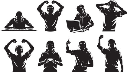 Action poses of esports players and gamers silhouettes with silhouette, keyboard © Saiful