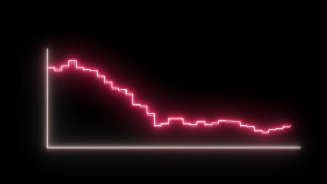 Digital chart with a neon glowing descending line graph and red arrows indicating a financial market crash or economic recession.