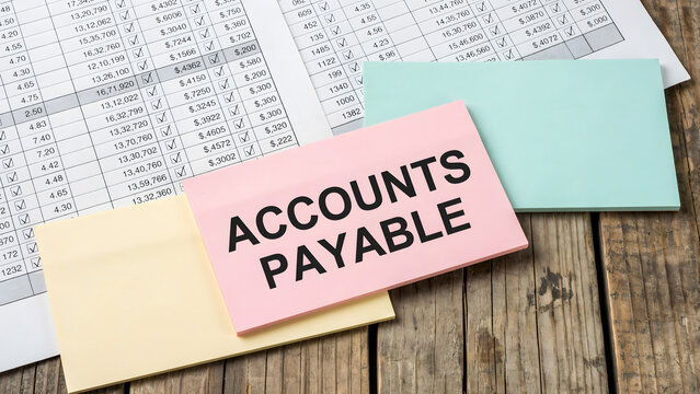 Accounts payable note on a financial report sheet on a wooden desk
