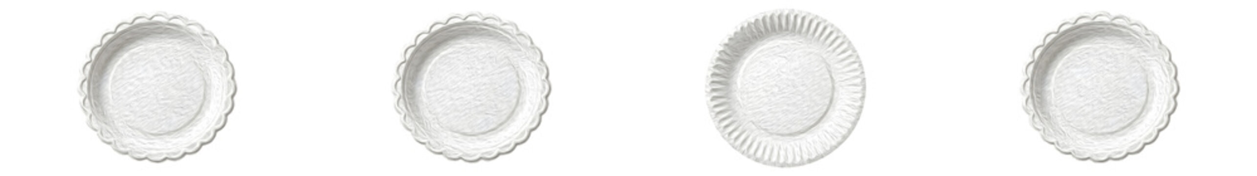 set of the four isolated  withe dis posable paper plate on withe background PNG photo high quality''