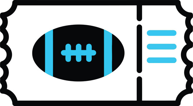 American Football Ticket Icon with Sports Admission Pass Design on White Background