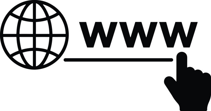 Website icon with globe and pointing hand for web design and development