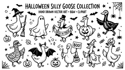 Fototapeta premium Halloween silly goose collection hand drawn vector art clipart