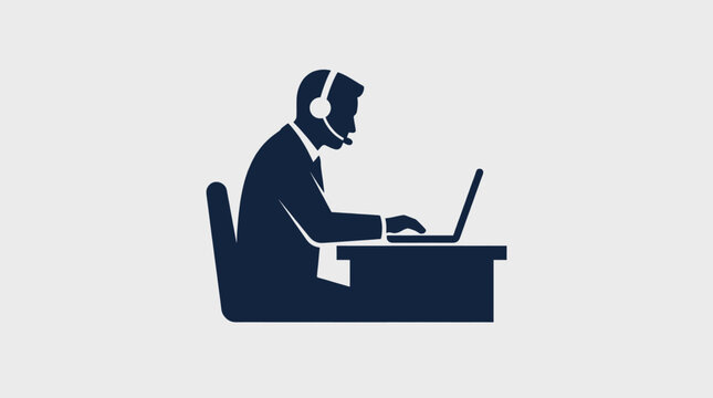 Customer Support Professional Providing Virtual Assistance Using a Laptop and Headset at a Workstation