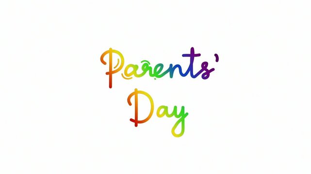 Parents Day One line continuous animated typography intro outro animation video, hand drawn calligraphy lettering monoline vintage text  hand drawing outline rainbow type on white backdrop