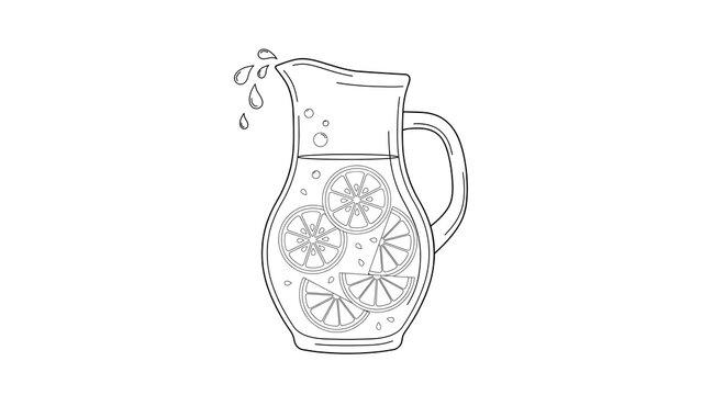 Refreshing glass pitcher filled with sliced citrus fruit and splashing water on white background