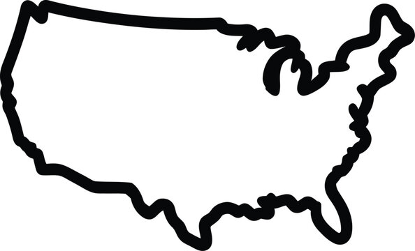 Simple black outline map of the contiguous united states of america, minimalist line on a plain white background