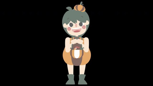 animated video happy halloween holiday festival with boy wearing pumpkin costume, overlay transparent prores 4444 4K