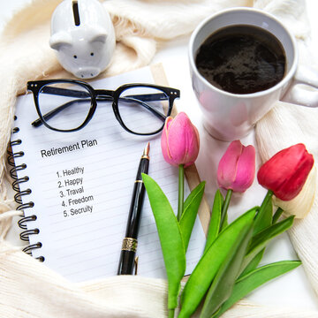 Piggy bank saving with tulip flower for financial wellness and retirement planning of seniors.  Financial Wellness for retirement Concept