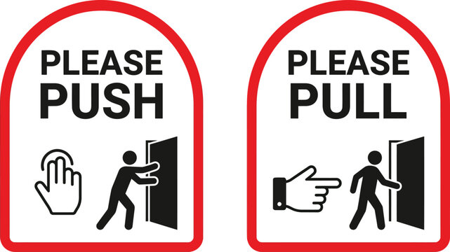 Push and pull door signs with icons of a hand and a person opening a door