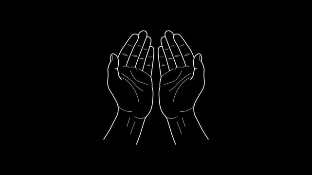 Islamic Praying Real Hands Icon drawing animation featuring a clean black line reveal. Perfect for Dua supplication scenes, Ramadan spiritual content, and minimalist Islamic storytelling with alpha ch